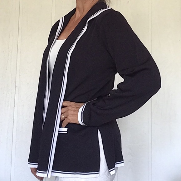 MISOOK NAVY BLUE WHITE TRIM OPEN CARDIGAN MEDIUM - Picture 8 of 11